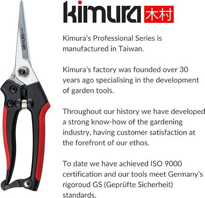 Kimura® 8" Pro Pruning Scissors, Premium Japanese SK5 Hi-Carbon Steel Blades, Non-Slip Vinyl Coated Handles, Lightweight & Ergonomic, Multi-Tasking Pruning Shears, Garden Snips, Precision Clippers