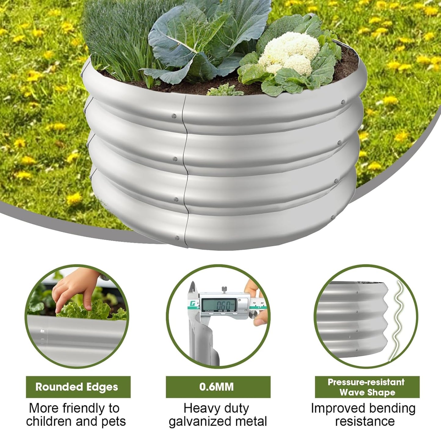 2x2x1ft Round Galvanized Raised Garden Bed Outdoor Metal Planter Box Raised Beds for Gardening,Vegetables,Fruits,Flowers & Herbs (Silver)