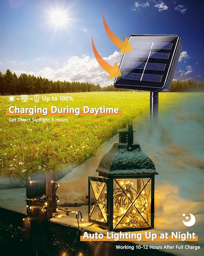 Upgrade 2Pack 500LED Solar String Lights for Outside, 180FT Solar Christmas String Lights Outdoor with 8 Modes, IP65 Waterproof Outdoor Twinkle Light, Garden Xmas Tree Christmas Decoration, Warm White