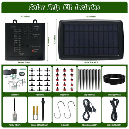 Solar Drip Irrigation System for Garden, Automatic Drip Irrigation Kits,Plants Self Watering Devices for Vacation,Solar/Battery Powered Water Pump for Potted Plants,Raised Beds,Greenhouse (15 Pots)