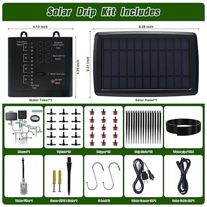 Solar Drip Irrigation System for Garden, Automatic Drip Irrigation Kits,Plants Self Watering Devices for Vacation,Solar/Battery Powered Water Pump for Potted Plants,Raised Beds,Greenhouse (15 Pots)