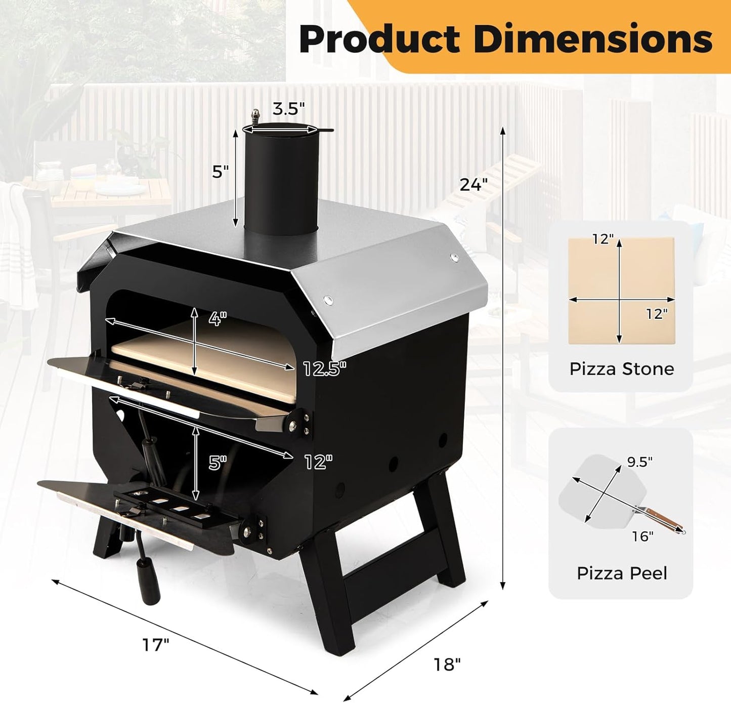 Happygrill Pizza Oven Outdoor, 12” Portable Wood-Fired Pizza Stove with Pizza Stone, Pizza Peel & Oxford Cloth Cover, Multi-Fuel Pizza Maker with Stainless Steel Roof for Patio Backyard Camping BBQ