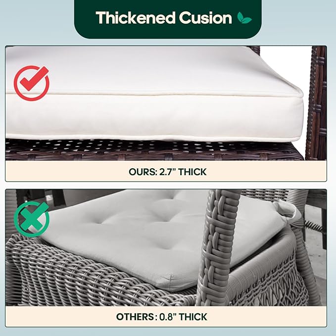 Niubya 3 Piece Wicker Rocking Chair Patio Furniture Sets, Outdoor Wicker Bistro Rattan Chair Conversation Sets with Cushions and Coffee Table, Grey and Brown