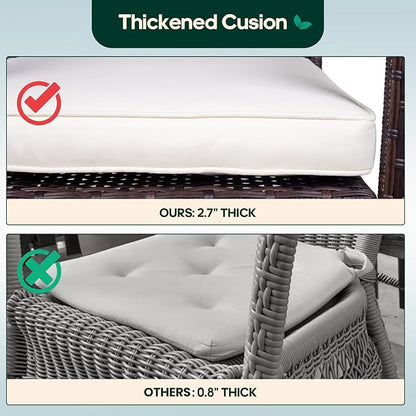 Niubya 3 Piece Wicker Rocking Chair Patio Furniture Sets, Outdoor Wicker Bistro Rattan Chair Conversation Sets with Cushions and Coffee Table, Grey and Brown