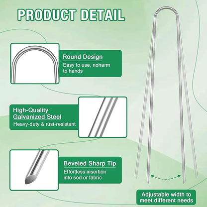 8 Gauge Landscape Staples, FUIJOL 12 Inch Heavy Duty U-Shaped Landscape Stakes, 50 Pack Galvanized Garden Staples for Weed Barrier Stakes, Ground Cover, Irrigation Tubing, Fence (50)