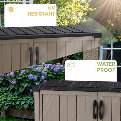 Devoko Outdoor Storage Cabinet 50 Cu Ft with Lockable Doors, Vertical Storage Shed Waterproof Patio Tools Storage Box for Sofa Cushions, Gardening Tools and Accessories (Beige)