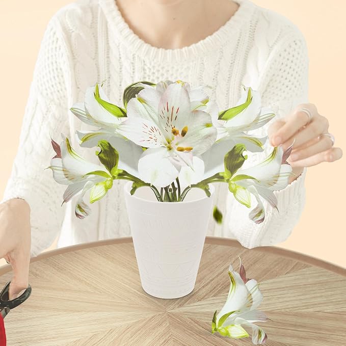 Ceramic Bonsai Planter with Geometric Pattern Indoor Plant Pot for Balcony Round Nursery Pot with Drainage White Glossy Flower Container for Office and Decor