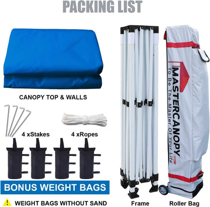 MASTERCANOPY Pop-up Canopy Tent with Sidewalls (10x15,Blue)