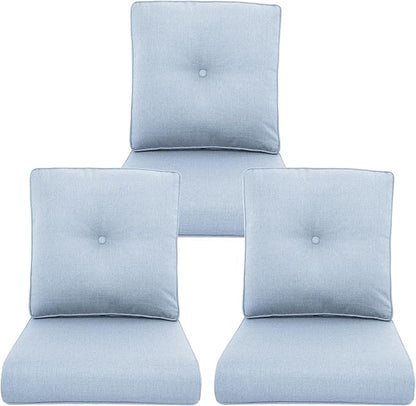 Outdoor Chair Cushions 3 Packs - Outside High Back Thick Water-Resistant Cushion 22x24 with Zipper Cover for Patio Glider Rocking Chairs Loveseat Couch – Baby Blue/Buckle