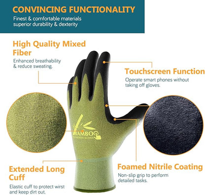 COOLJOB 2 Pairs Gardening Working Gloves for Men and Women, Touchscreen, Grippy Nitrile Rubber Coated for Garden Yard, Green/Black,Medium Size (M)