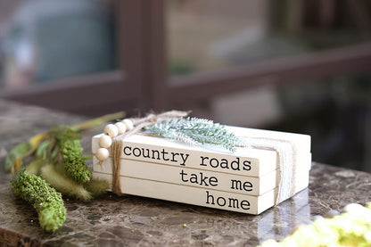 Lavender Inspired Decorative Books for Home Decor| Boho Chic Coffee Table Books Decor|Set of 3 Faux Books Stack for Fireplace Mantle Decoration| Entryway Table Decor| Farmhouse Living Room Decor| Neutral Home Decor-Country Roads,Take Me Home Sign
