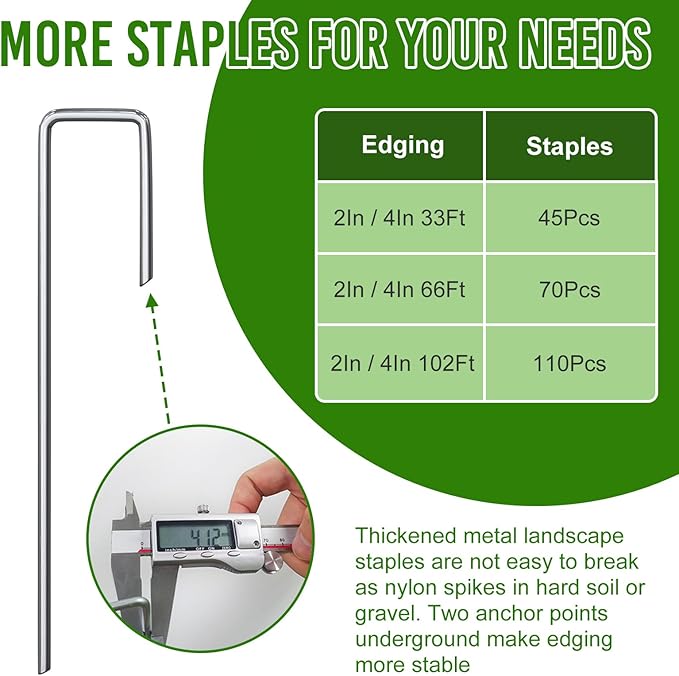 4 Inch Tall 33FT Landscape Edging with 45Pcs Metal Spikes, Plastic Garden Edging Border Landscape Edging Lawn Edging for Landscaping, Flower Bed, Paver, Yard