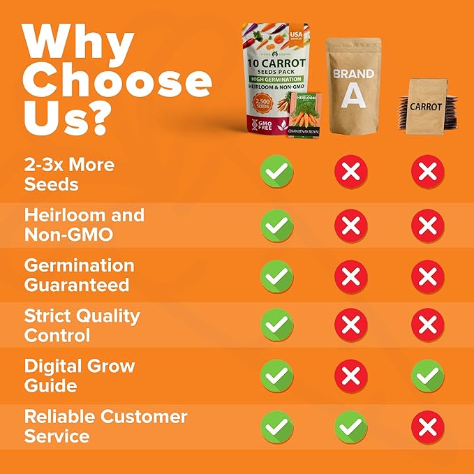 HOME GROWN 𝗨𝗦𝗔 𝗣𝗥𝗘𝗠𝗜𝗨𝗠 Rainbow Carrot Seeds – 2500+ Heirloom Seeds (10 Varieties) – High Germination, 𝗡𝗢𝗡-𝗚𝗠𝗢 Vegetable Seeds for Planting Indoors or Outdoor Home Garden