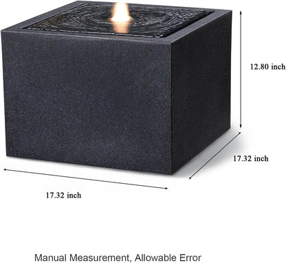 12.79” H Outdoor Water Fountain Made with Eco-Friendly Recyclable Materials, Polyethylene Square Bubbler Outdoor Fountain, Garden Decor with LED Light for Patio, Porch, Backyard