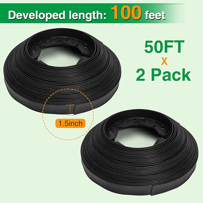 Bonviee 1.5” x 100’ Landscape Edging Kit, Garden Edging Coil with 150 Pcs Spikes, No Dig Lawn Border Design