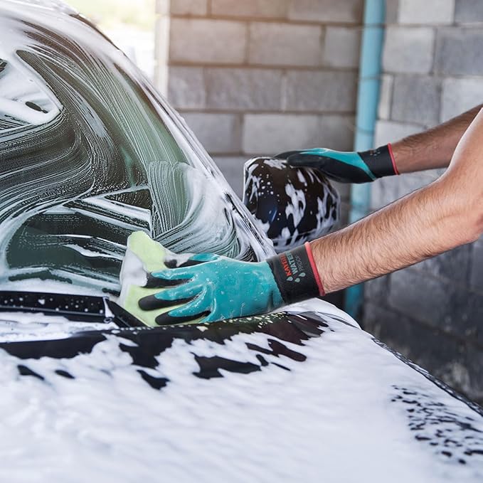 KAYGO Waterproof Work Gloves for Men and Women, Rubber Coated Non-slip Working Gloves for Garden, Outdoor Construction,3 pairs,Blue,S