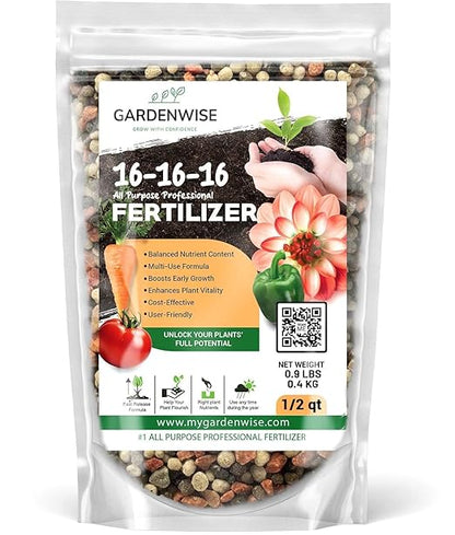16-16-16 All Purpose Professional Fertilizer - Lawn, Flower, Tree, Shrub & Vegetable Garden Fertilizer (1/2 Quart)