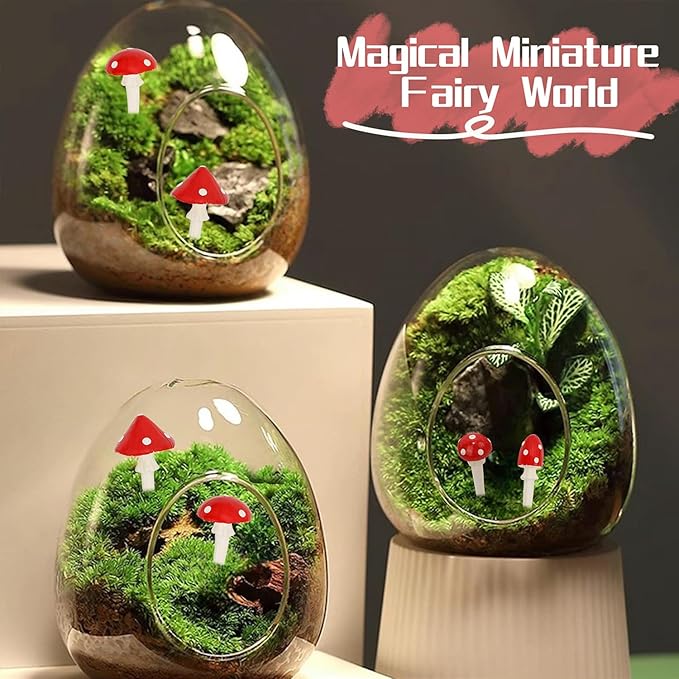 Juegoal Set of 6 Fairy Garden Miniature Mushrooms Statues, Glow in Dark Mini Red Mushroom Resin Figurines, Outdoor Garden Yard Art Accessories, Fly Agarics Sculpture Lawn Ornament Decorations