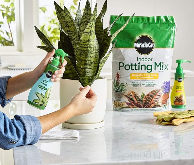 Miracle-Gro Indoor Potting Mix, Indoor Plant Food & Leaf Shine - Bundle of Potting Soil (6 qt.), Liquid Plant Food (8 oz.) & Leaf Shine (8 oz.) for Growing, Fertilizing & Cleaning Houseplants