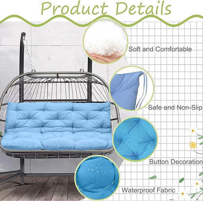 Swing Replacement Cushions with Backrest, 2 or 3 Seater Waterproof Non-Slip Overstuffed Swing Pad, Indoor/Outdoor Bench Cushion for Porch Chair Swings Garden Furniture(Sky Blue 40 * 40 in)