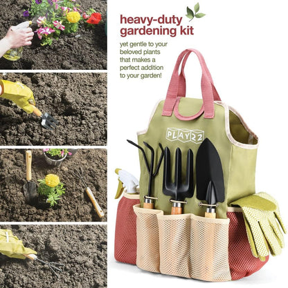 Gardening Tools Set of 10 - Complete Heavy Duty Garden Tools Set with Fashion Handbag - Durable Gardening Supplies Kit Ideal Garden Gifts for Women