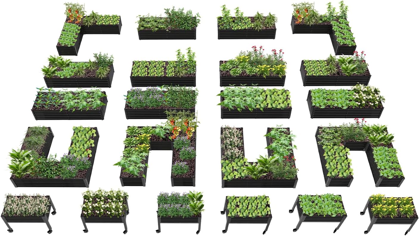 A ANLEOLIFE 22-Pack Deep Root Galvanized Raised Garden Beds Outdoor for Planting Vegetables Flowers Herb, Quartz Grey