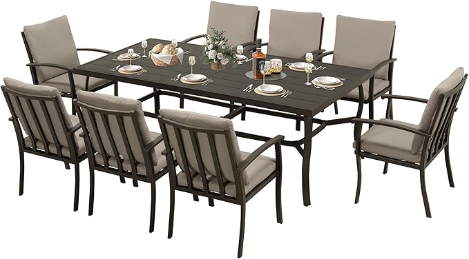 HAPPATIO Aluminum 9 Piece Patio Dining Set - Aluminum Outdoor Dining Set for 8, Patio Dining Table and Chairs Set, Patio Furniture with Table and Chairs (Black)