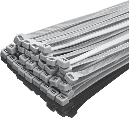 XINGO 12 Inch Silver Zip Ties Heavy Duty 100 Pack, 120 LBS Tensile Strength, Premium Nylon Cable Wire Ties, Self-locking Plastic Ties for Indoor and Outdoor Use