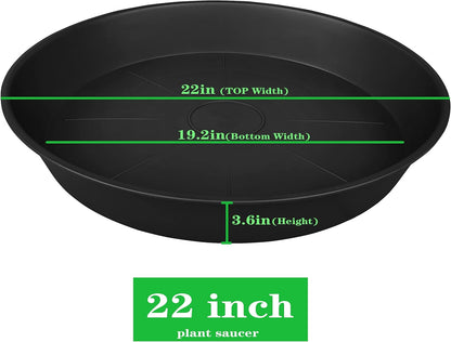 3 Pack of 20 22 inch Plant Saucer (19.2 Inch Base), 3.6" Depth Tray, Bath Baths Bowl for Garden, Large Deep Plastic Plant Trays for Indoors Outdoor, Tray for Planter 19-23" (22", Black)