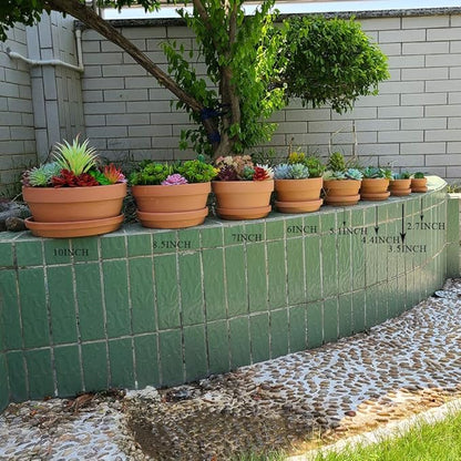 Yishang 4.4 Inch Shallow Terracotta pots with Saucer/Tray,Ceramic Clay Cactus/succlent Container with Drain Hole,Small unglazed Planter for Indoor/Outdoor Plants, Crafts