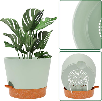 GARDIFE 12 inch Plant Pots, planters, Self Watering Pots, Large Plastic Flower pots with Deep Reservior and High Drainage Holes for Indoor Outdoor Plants and Flowers, Green