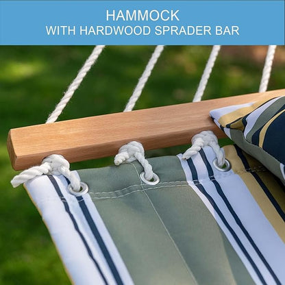 Lazy Daze Hammocks 12 FT Quilted Fabric Double Hammock with Spreader Bars and Detachable Pillow, 450lbs Weight Capacity