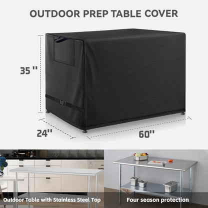 Outdoor Prep Table Cover - Heavy Duty Waterproof Cover for Outdoor Stainless Steel Table,Compatible with 60 inch Outdoor Utility Cart and Storage Cabinet,Black