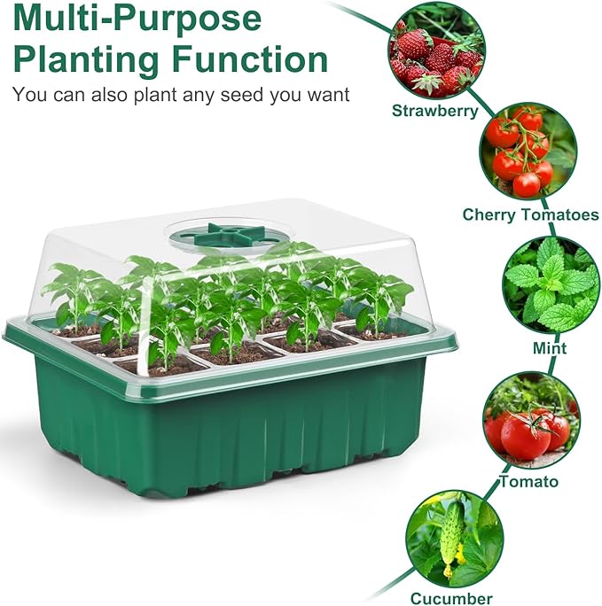 12 Pack Seed Starter Tray Seed Starter Kit (144 Cells Total Tray) with Humidity Adjustable Dome, for Seeds Growing Starting Plant Germination Trays, Mini Green House Germination Trays.