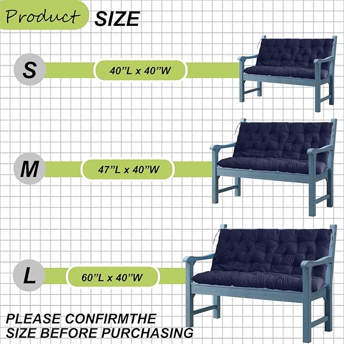 Replacement Cushions for Outdoor Swing, Outdoor Cushions for Patio Furniture with Backrest, Waterproof Thicken 4" porch swing cushions, for Outdoor Patio Garden Furniture(Navy blue 40 * 47 in)