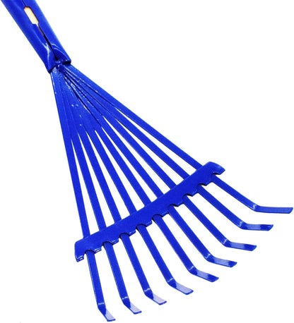 Kids Leaf Rake-Small Wooden Handle Leaf Rake with Metal Tines, 27inches /69cm Length, for Kids Enjoy Garden Cleaning Activities (Blue)