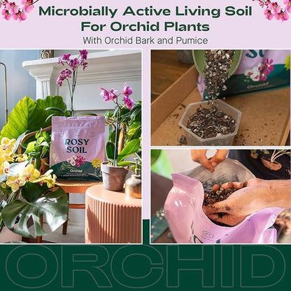 Rosy Soil Orchid Soil Potting Mix - Superior Aeration & Drainage for Orchids - Peat-Free, Microbially Active Biochar Powered Soil for Orchid Plants - Ideal for Indoor Gardening - 4 Quarts