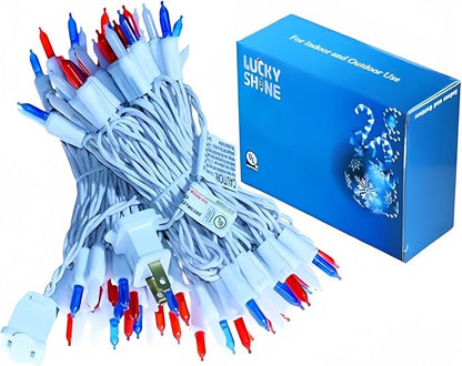 LUCKY SHINE 100 LED Red White and Blue Lights, US Flag Decorative Lighting String 35 FT, for Indoor Outdoor Party, 4th of July, Memorial Day, Christmas, Patio.