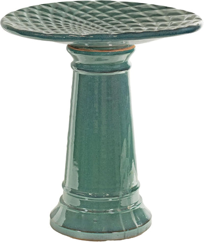 Sunnydaze Rennes Outdoor Ceramic Bird Bath - 22.5" H - UV- and Frost-Resistant - Glazed Bowl and Pedestal with Turquoise Finish