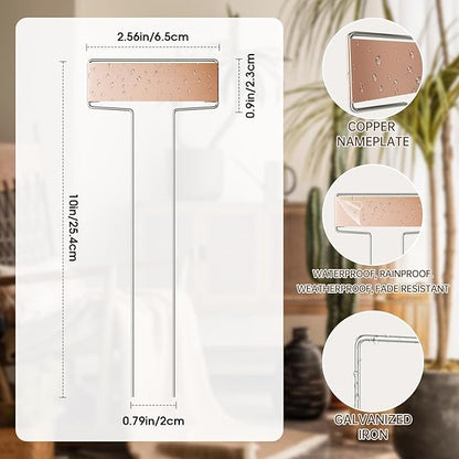 25PCS 10" Copper Metal Plant Tags Plant Labels with 50Pcs Labels, Rainproof PET Film & 2 Permanent Pen, Weatherproof Banner Garden Markers, Marking Protection Seedling Signs Nursery Tags