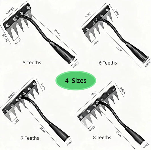 Gardenia Iron Weeding Rake, Iron Rake 2.0 for Gardening and Weeding, Detachable Double-Edged Blade Design Carbon Steel Heavy-Duty Weed Rakes,Hand Weed Puller Tools for Lawn Yard Garden Farm(8 teeths)