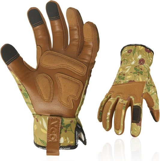 Vgo... 1Pair Gardening Gloves for Women, Goatskin leather Thorn Proof Working Gloves for Weeding, Digging, Raking, Pruning and Planting,Touchscreen (M,Light Green,GA7471)