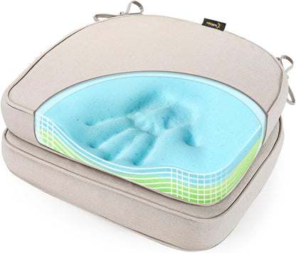 SUNROX Gel Memory Foam Chair Cushions, FadeShield Water-, Stain-Resistant Durable Reversible Seat Cushion Pads with Ties for Indoor/Outdoor Kitchen Dining Office, 19"x19", Set of 2, Cream