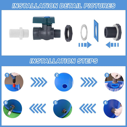 2 Pack PVC Rain Barrel Spigot Kit -3/4" Rain Barrel PVC Garden with Bulkhead Fitting Garden Hose Faucet Adapter and Thread Seal Tape for Water Tanks, Aquariums, Tubs, Pool, Garden Barrel
