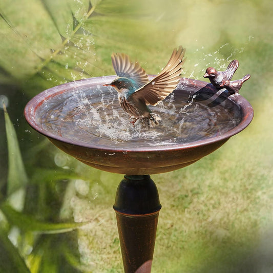 27.5’’H Cast Iron Pedestal Bird Bath，Metal Bird Bath for Outdoor，Vintage Metal Bird Bath Garden Decoration