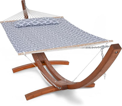 SUNCREAT 2 Person Hammocks for Outside with Stand, Extra Large Double Hammock with Wooden Stand, Gray