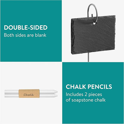 Navaris Slate Plant Labels (15 Pieces) - Garden Marker Label Signs with Stakes - Markers for Plants, Vegetables, Herb Gardens - with Chalk Pencils - Rectangular