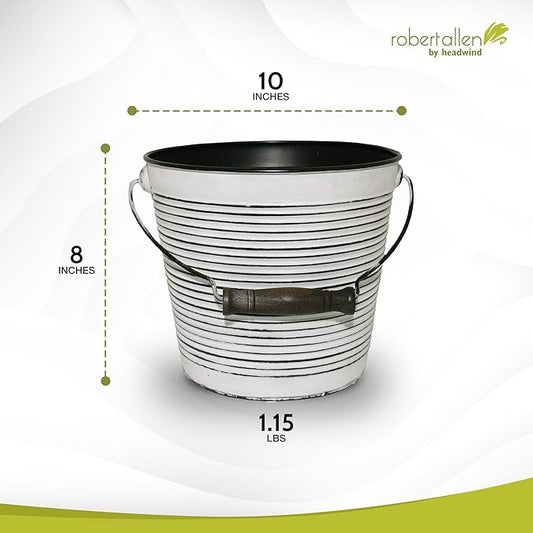 Headwind Vintage Collection Rustic White Ribbed Planters –Charcoal Flower Pots 10 Inch Indoor Plant Pots Bucket for Peace Lily, Pothos, & Lavender, Petunias, Basil Plant for Outdoor by Robert Allen