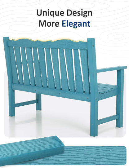 Outdoor Rocking Chairs Set, Weatherproof HIPS Outdoor Furniture, Include 2 Patio Rocking Chairs + Outdoor Bench, Suit for Garden, Porch, Lawn & Backyard(Lake Blue)