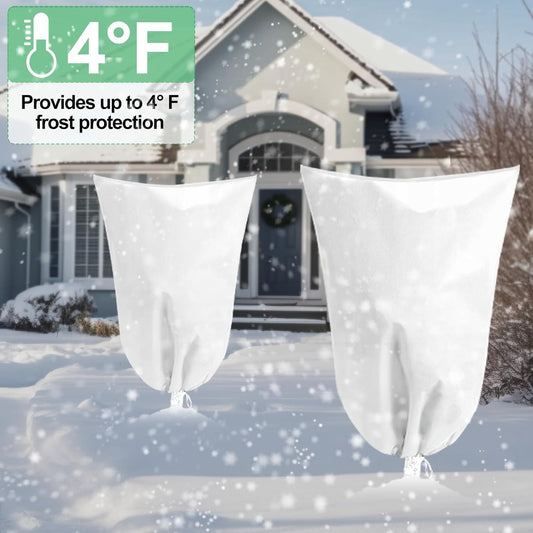 2 Pack Winter Plant Covers Freeze Protection with Drawstring, 39.3" x 39.3" Frost Cloths for Outdoor Plants Covers for Winter Cold Weather Tree Covers Freeze Protection, Shrubs Trees Jacket